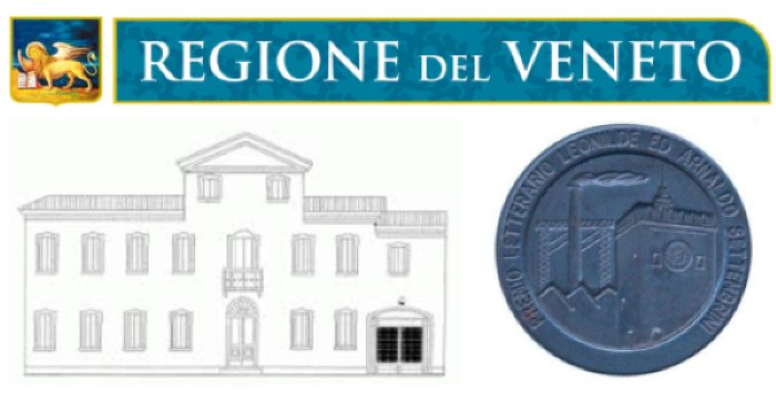 Composizione grafica: in alto logo regione Veneto; in basso a sx disegno di facciata di una villa; in basso a dx logo del premio