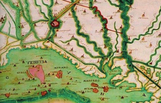 Antica mappa della laguna veneziana e delle terre a nord di essa