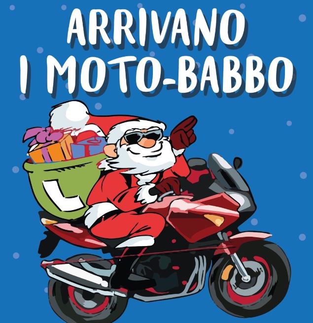 Disegno di un Babbo Natale in sella a una moto