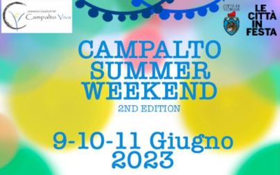 Scritta "Campalto Summer Weekend" su sfondo che richiama l'atmosfera di festa (ci sono dei festoni)