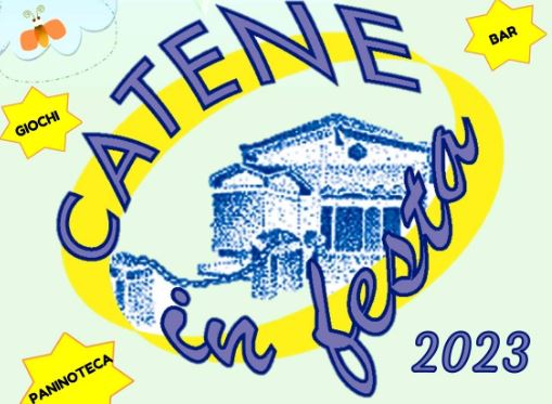 Grafica con disegno di una chiesa e scritta "Catene in festa"