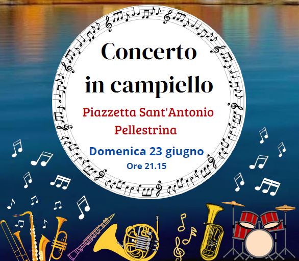 Grafica con titolo dell'evento inscritto in un tondo posto sopra disegni di vari strumenti musicali