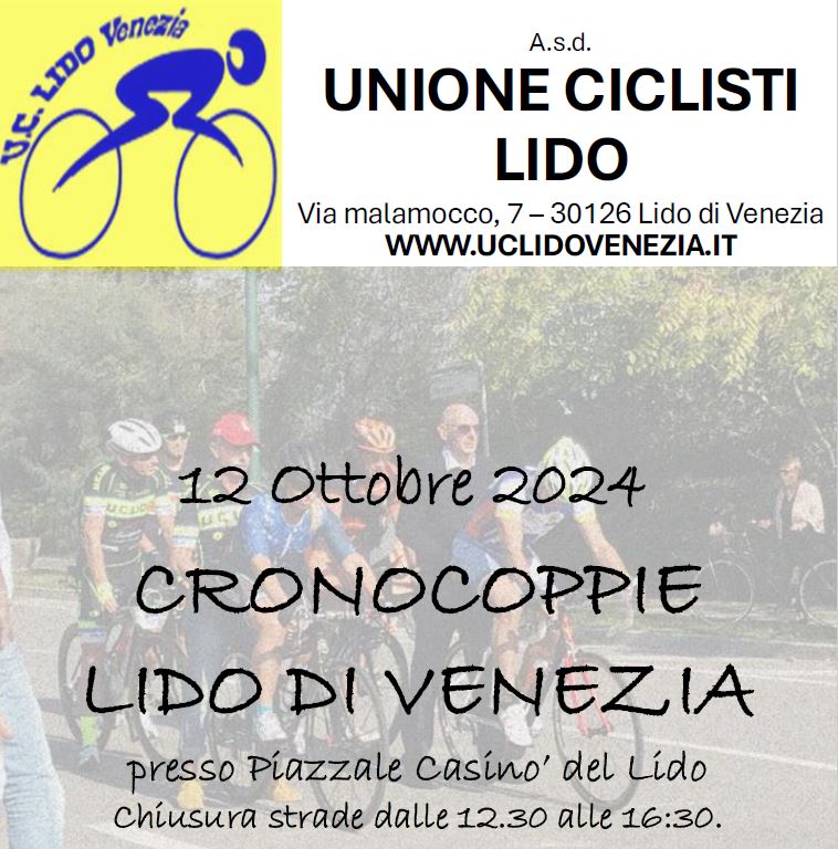 Grafica con titolo dell'evento su foto di sfondo che ritrae dei ciclisti in gara