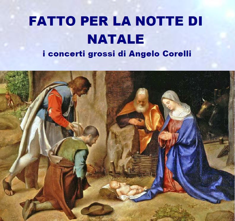 Composizione grafica: in alto titolo dell'evento, in basso dipinto che ritrae la Natività