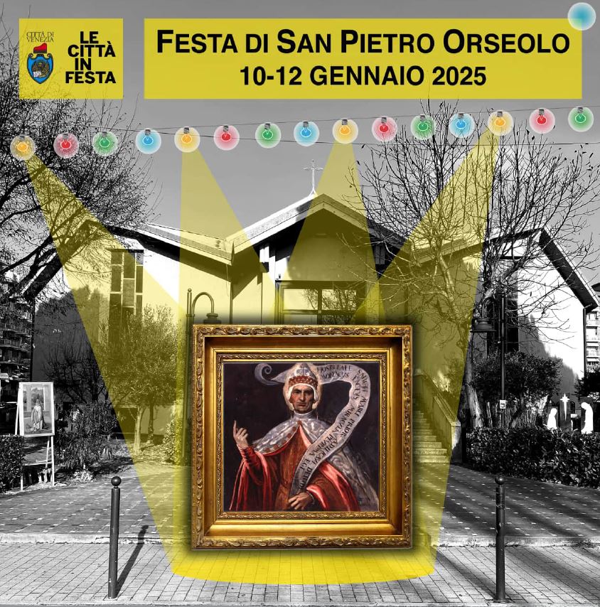 Grafica: sullo sfondo foto di chiesa; in primo piano ritratto di un doge (Orseolo) e titolo dell'evento