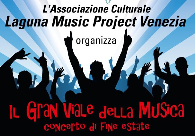 Grafica: sullo sfondo silhouette di pubblico a un concerto; in primo piano il titolo dell'evento