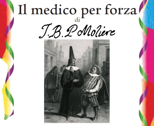 Grafica: in basso stampa seicentesca che raffigura un uomo dall'alto cappello (medico) e uno basso. In alto, titolo