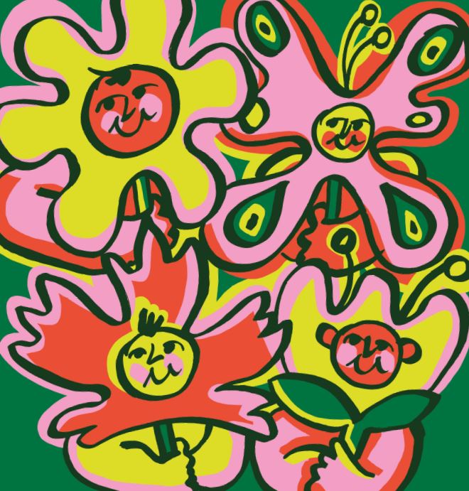 Grafica con quadri fiori antropomorfi