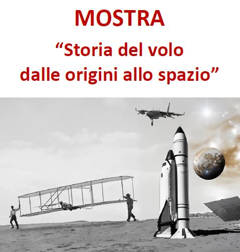 Grafica: in alto, il titolo; in basso fotomontaggio con aereo dei f.ii Wright, uno shuttle e un aereo contemporaneo