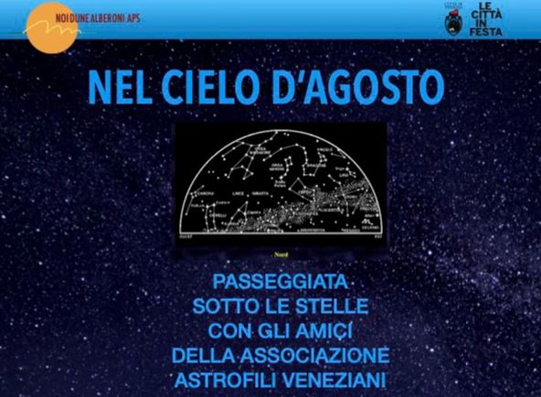 Composizione grafica: al centro, mappa delle costellazioni; sopra e sotto, titolo dell'evento e informazioni