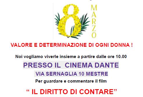 Grafica: in alto scritta 8 marzo circondata da mimose: in basso, titolo dell'evento e informazioni