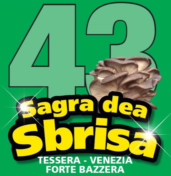 Composizione grafica: scritta 43^ Sagra dea Sbrisa con foto di funghi sul numero 3