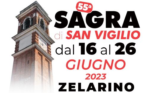 Composizione grafica: a sx campanile, a dx titolo e date della sagra