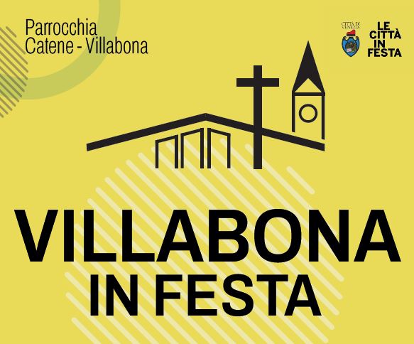 Grafica con facciata di chiesa e campanile stilizzati (al centro), titolo dell'evento (in basso) e loghi (al centro)