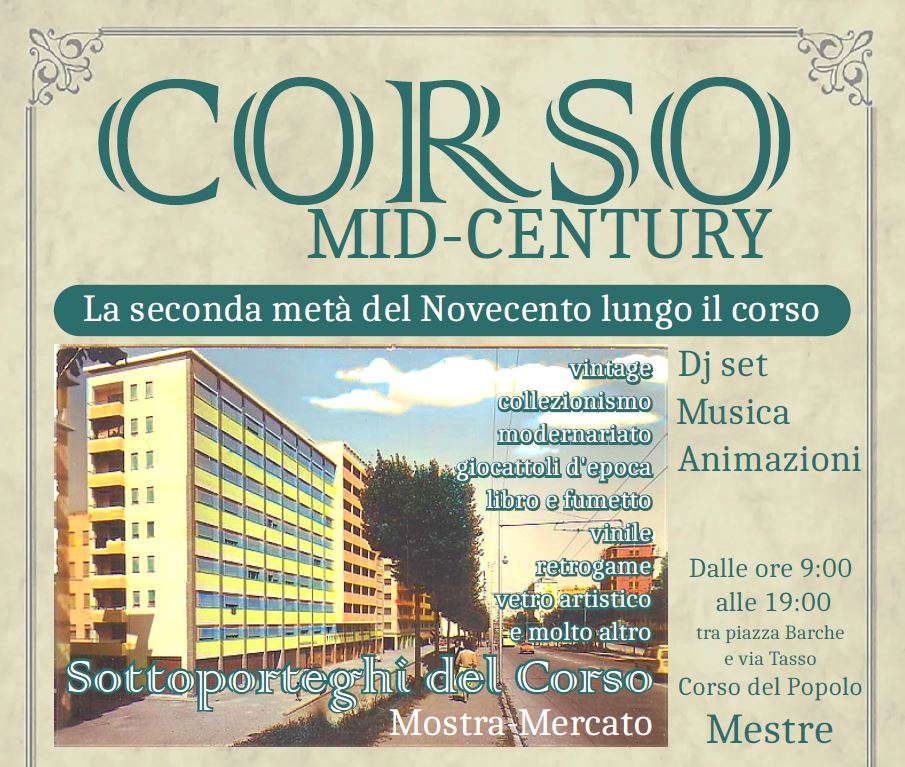 Grafica con titolo evento e immagine di un paesaggio urbano