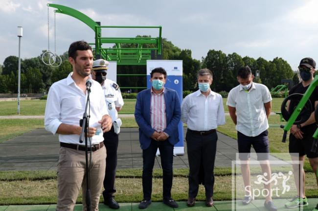 Inaugurazione della nuova area fitness al Parco Bissuola, 24 giugno 2021, presenti il vicesindaco e assessore allo Sport Andrea Tomaello, Marco Agostini, Marco Mastroianni, Maurizio Carlin e il campione olimpico alla sbarra Igor Cassina